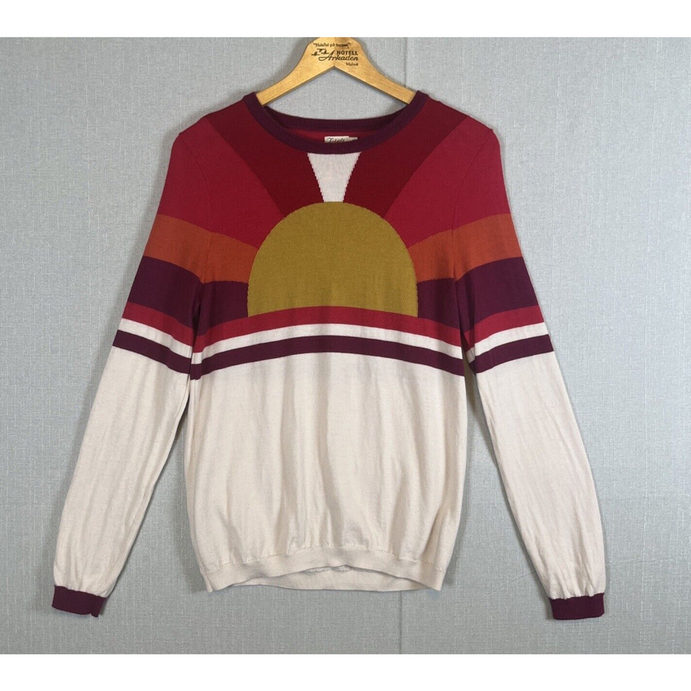 Faherty Sunray Crew Sweater Womens Size Medium 100% Merino Wool Colorful Sun Ray